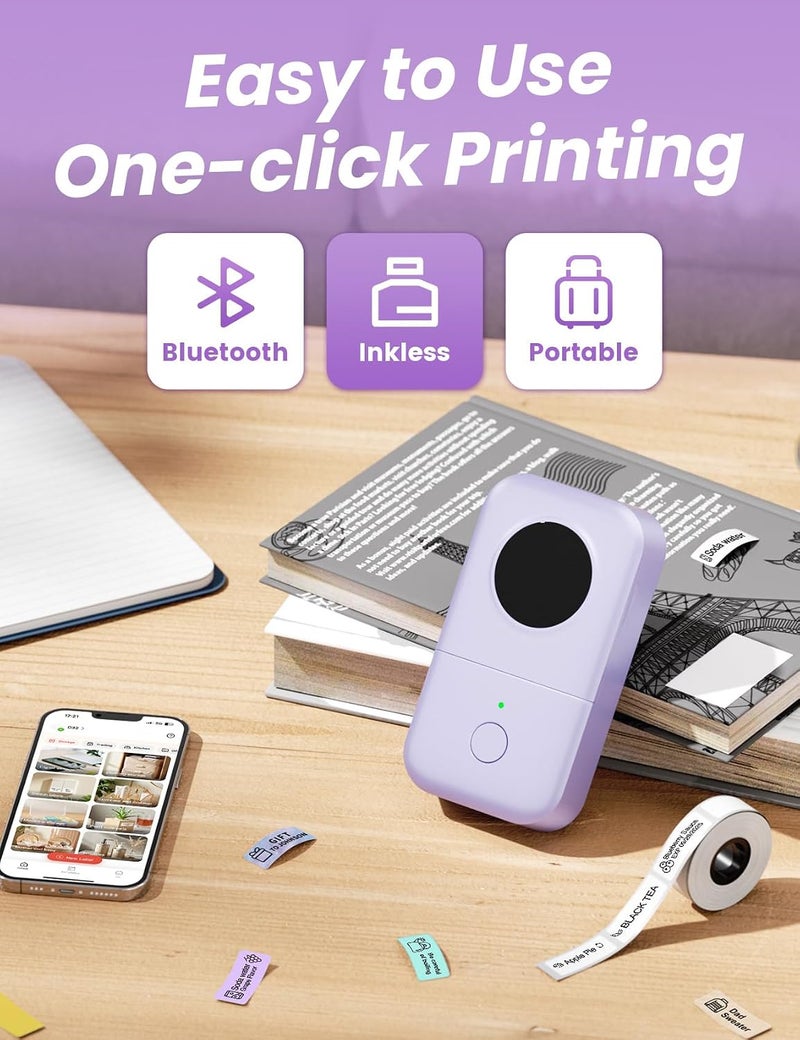 Memoking Label Maker - D30 Mini Bluetooth Label Maker Machine, Thermal Wireless Portable Label Printer, Small Sticker Printer Maker Machine for iOS & Android, Christmas Birthday Gift, Purple - Image 4