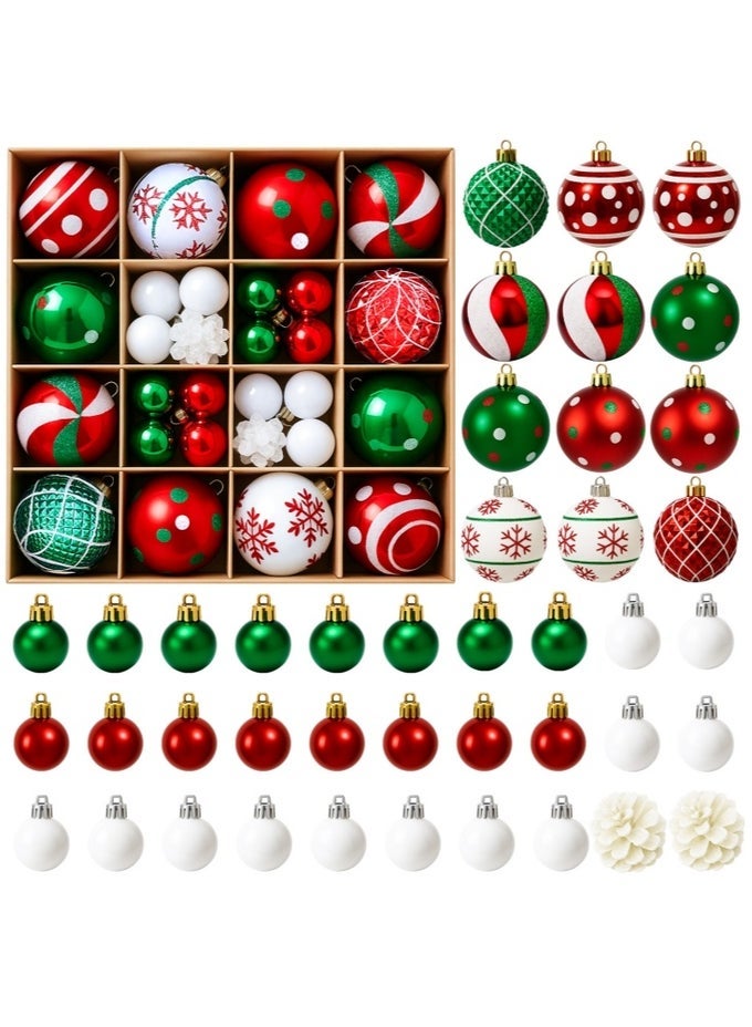 Christmas Balls Ornaments, 44Pcs Shatterproof Tree Hanging Balls, Red and Green Glitter Plastic Xmas Tree Baubles