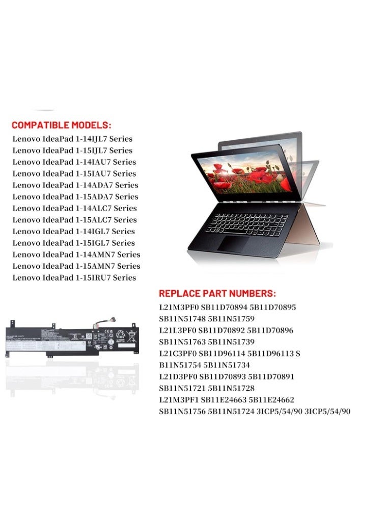 Terabyte بطارية لابتوب L21M3PF0 L21C3PF0 L21D3PF0 L21L3PF0 L21M3PF1 لسلسلة 1 14IGL7 14IJL7 14IAU7 14ADA7 14ALC7 14AMN7 15IGL7 15IJL7 15IAU7 15ADA7 15ALC7 15AMN7 15IRU7 V15 G2-ITL G2ITL 42W - Image 3
