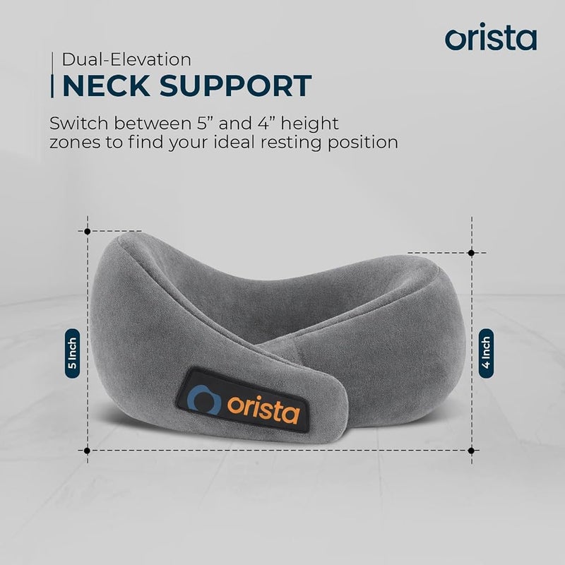 Orista™ Travel Neck Pillow Premium Memory Foam Neck Pillow for Flight Travel, Car Sleeping Adjustable Head Rest, Neck Rest Travelling Pillow for Sleeping Head Support Grey Velvet - Image 2