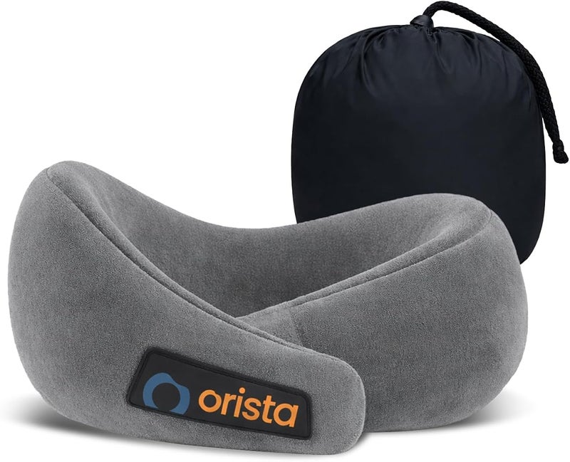 Orista™ Travel Neck Pillow Premium Memory Foam Neck Pillow for Flight Travel, Car Sleeping Adjustable Head Rest, Neck Rest Travelling Pillow for Sleeping Head Support Grey Velvet - Image 1