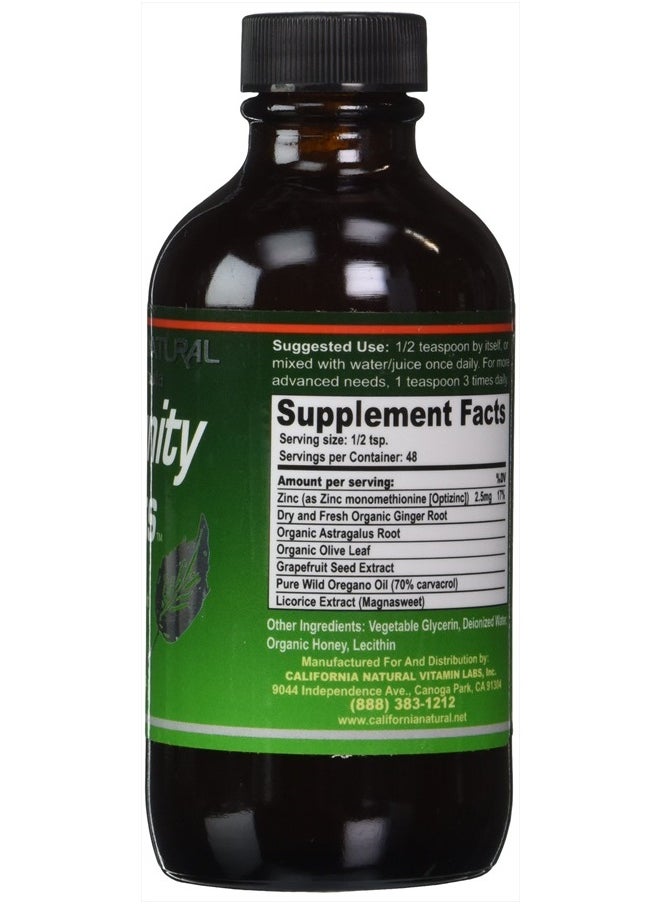 California Natural - Immunity Shots 4oz Bottle Opti-Zinc, Organic Ginger Root, Oregano Oil - Potent & Pure Immune System Booster - Immune System Support (Pack of 1) - Image 1