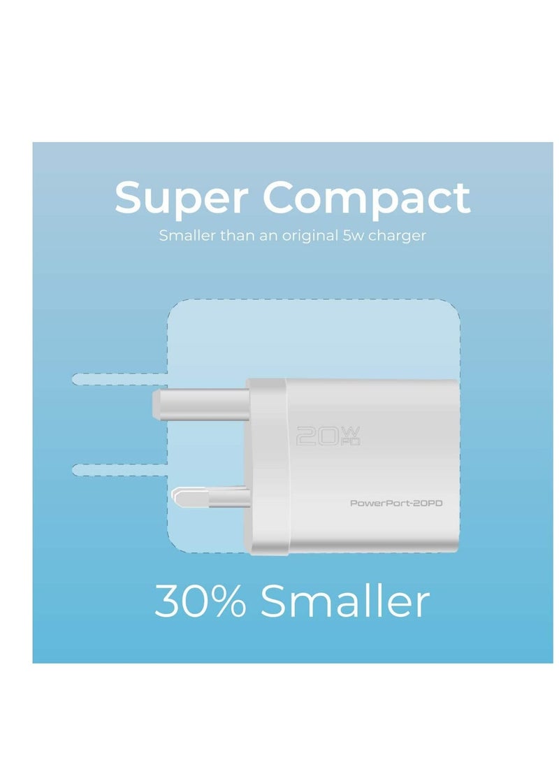 20W USB-C Charger with Power Delivery, Ultra-Compact Fast Charge Type-C Wall Adapter with USB-C Power Delivery for iPhone 12/12 Mini/12 Pro/12 Pro Max, iPad Pro, PowerPort20PD-UK-  - Image 3