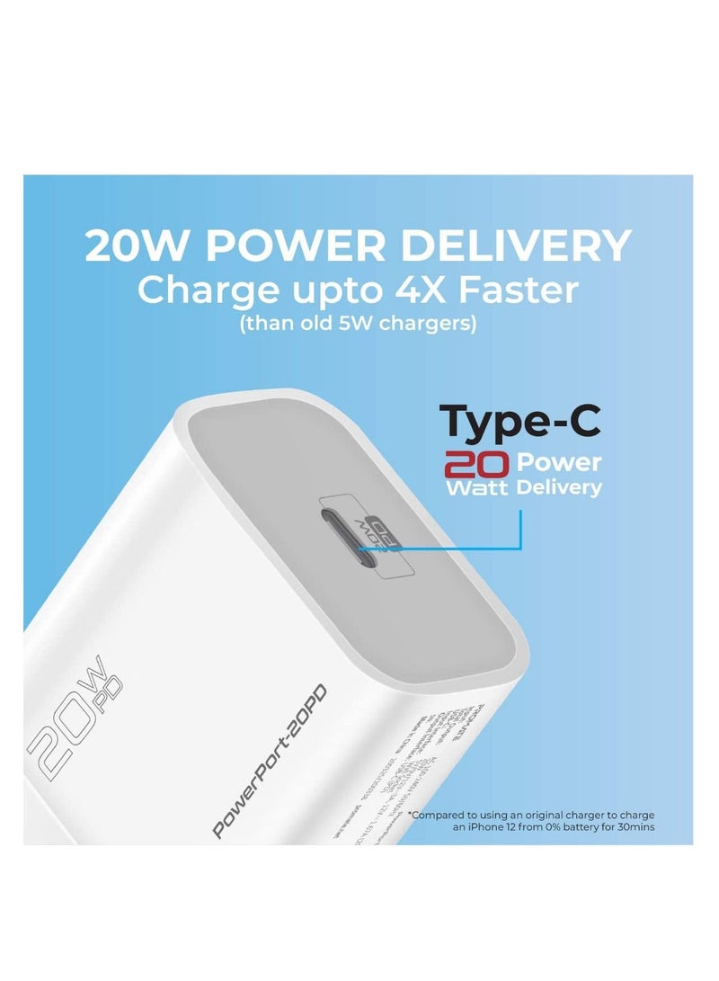 20W USB-C Charger with Power Delivery, Ultra-Compact Fast Charge Type-C Wall Adapter with USB-C Power Delivery for iPhone 12/12 Mini/12 Pro/12 Pro Max, iPad Pro, PowerPort20PD-UK-  - Image 2