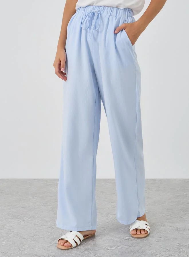 تايك تو Take Two Textured Striped Relaxed Fit Pants with Drawstring