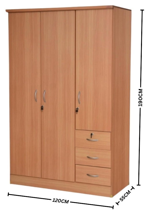 SULSHA 3 Door Wooden Wardrobe Cabinet Cupboard Engineered Wood Perfect Modern Stylish Heavy Duty  - Image 3