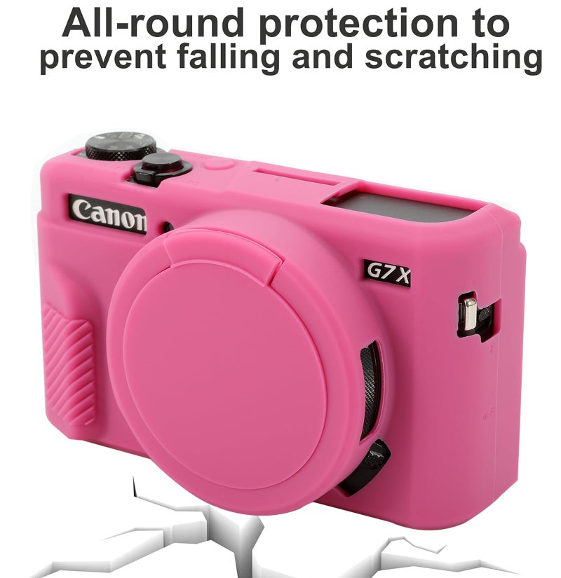 Yisau G7X Mark II Camera Case, G7X Removable Lens Cover Silicone Cover for Canon PowerShot G7X ii, G7X Accessories, Lightweight Rubber Soft Silicone Case - Rosered - Image 2