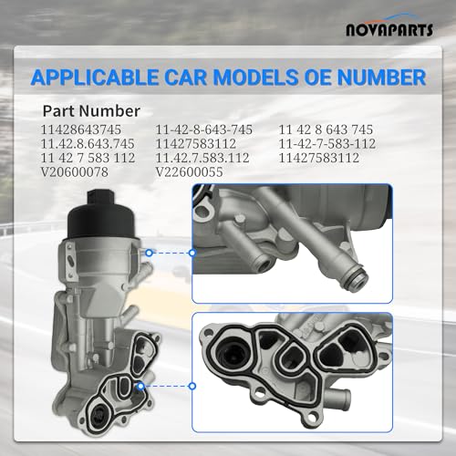 NOVAPARTS نوفابارتس 11428643745 غلاف فلتر مبرد زيت المحرك لسيارة ميني كوبر 2010-2015 ميني كوبر 2011-2016 ميني كوبر كانتريمان 2013-2016 ميني كوبر بايسمان 1.6L N18#11427583112 - Image 2