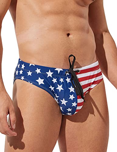 F plus R Mens USA Flag Stars Low Rise Swimwear Bikini Briefs Beach Swimsuit Blue Large - Image 5