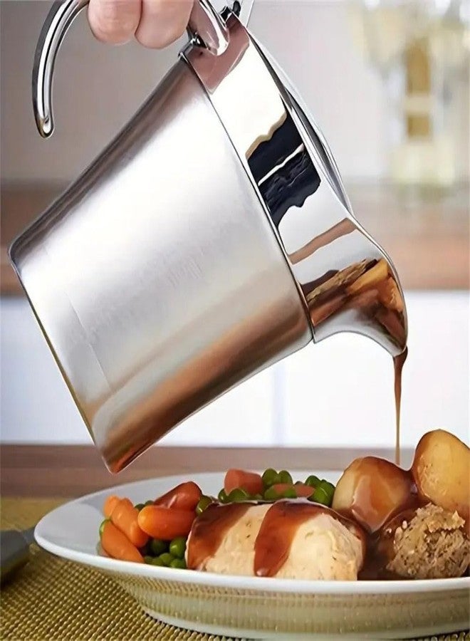 linsheng Gravy boat Stainless Steel Insulated Jug with Hinged Lid Ideal for Gravy or Cream at Thanksgiving, Stainless Steel Gravy Boat Sauce (450ML) (silver) - Image 5