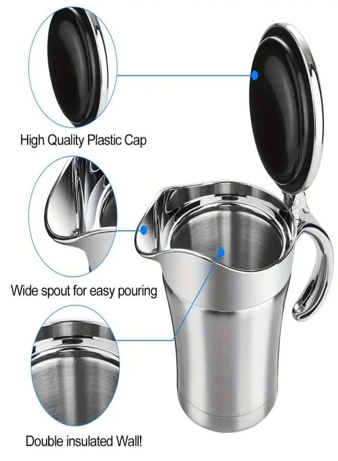 linsheng Gravy boat Stainless Steel Insulated Jug with Hinged Lid Ideal for Gravy or Cream at Thanksgiving, Stainless Steel Gravy Boat Sauce (450ML) (silver) - Image 2