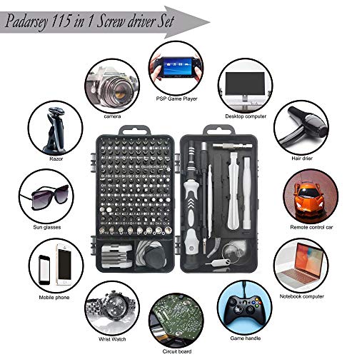Padarsey Precision Screwdriver Set 115 in 1 Repair Tools Kit with Magnetic Driver Kit,Electronics Precision Screwdriver Set with Portable Bag for Repair Computer, Cell Phone, PC, iPhone,Lap Black - Image 3