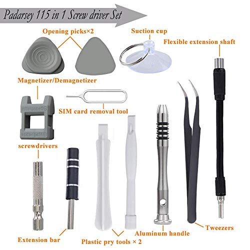Padarsey Precision Screwdriver Set 115 in 1 Repair Tools Kit with Magnetic Driver Kit,Electronics Precision Screwdriver Set with Portable Bag for Repair Computer, Cell Phone, PC, iPhone,Lap Black - Image 2