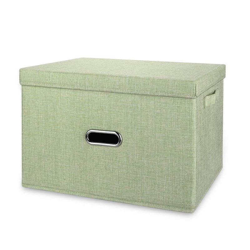 Valease Linen Fabric Collapsible Storage Bins with Removable Lids and Handles Washable Storage Box Containers Baskets Cube with Cover for BedroomClosetOfficeLiving RoomNursery Green Small