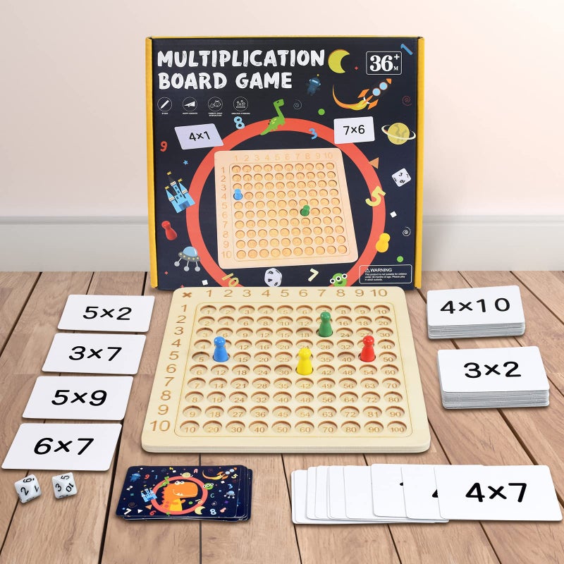 BAKAM Wooden Multiplication Board Math Game for Kids 812 Math Manipulatives Set with 100PCS Flash Cards for Kids 68 Years Old Montessori Counting Toy Preschool Learning - Image 3