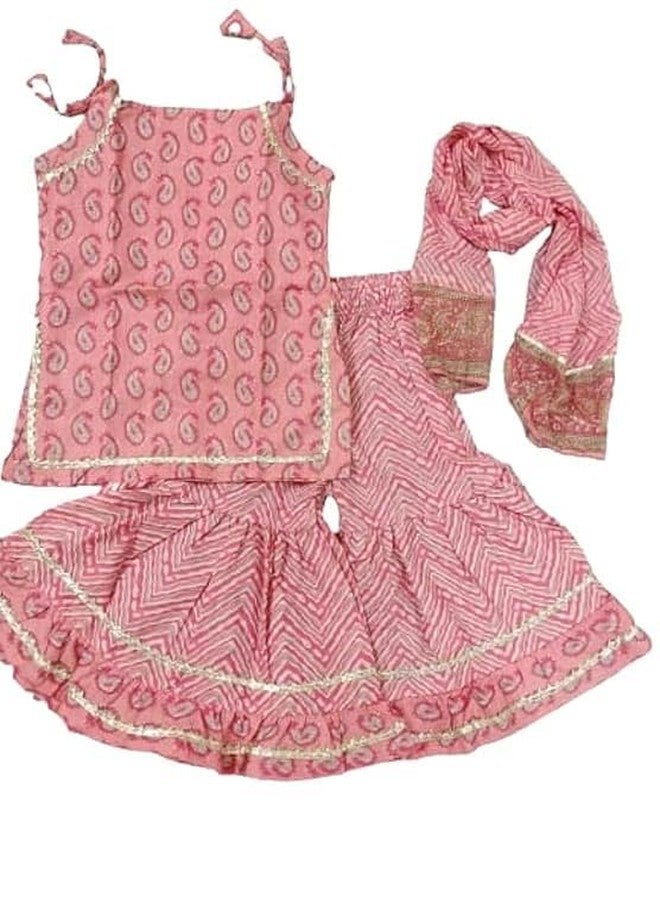 Little Krishna Ethenic Wear Baby Girls Cotton Frock Style Kurti with Printed Sharara Dress (Dark Pink -2-3 Years)