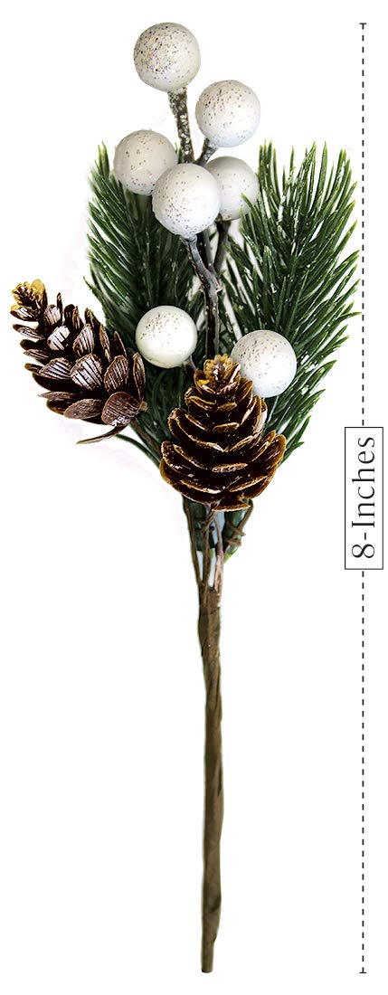 OLYPHAN White Christmas Berries/Berry Stems w. Pine Branches & Artificial Pine Cones/White Holly Spray/Wreath Picks for Winter Decor, Holiday Crafts, Xmas Decorations/Decorative Pick (Snow) - Image 2