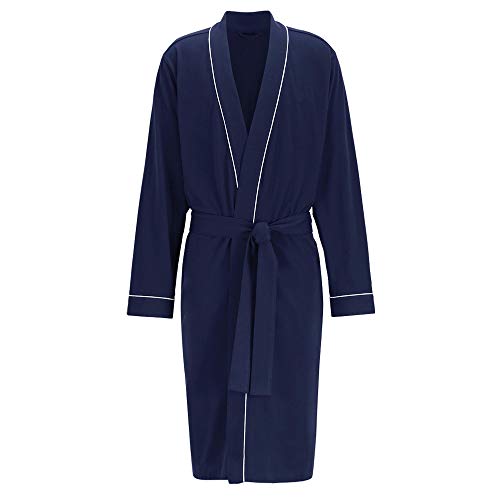 HOLOVE Mens Cotton Kimono Robes Lightweight Soft Knit Big and Tall Spa Bathrobes (Navy Blue 2XL/3XL) - Image 2