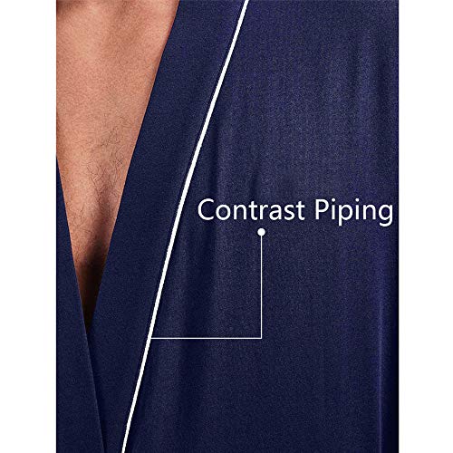 HOLOVE Mens Cotton Kimono Robes Lightweight Soft Knit Big and Tall Spa Bathrobes (Navy Blue 2XL/3XL) - Image 4