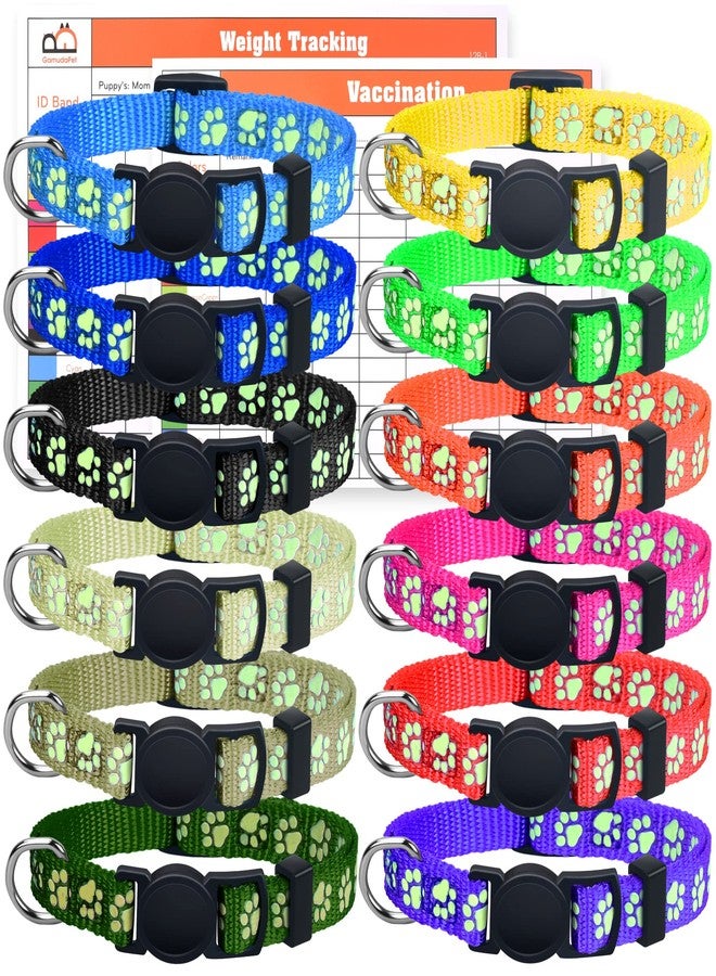 GAMUDA 12Pcs Reflective Puppy Collars, Soft Nylon Adjustable Whelping Set with Breakaway Buckles and 2 Record Keeping Charts (M) - Image 1