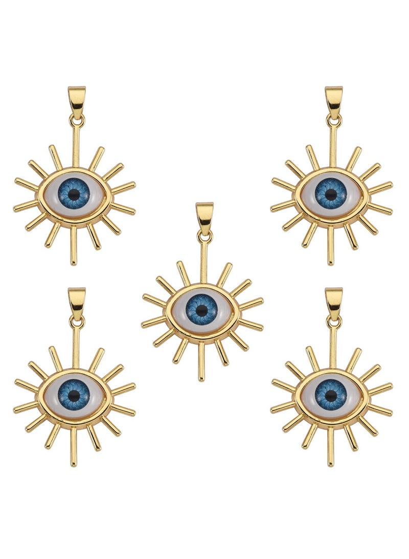 KASTWAVE 5 Pcs Brass Sun Charm Sun with Evil Eye Pendants Evil Eye Charms Pendants for Jewelry Necklace Bracelet Earring Making - Image 1