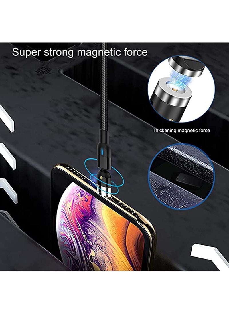 SYOSI - Charging Cable 360° & 180° Rotation Type Charging Cable, Nylon Braided Led Weak Magnet Charger Cable Fit for Micro Type-c iPhone Cable, Nylon and Thick Copper Core Black - Image 1