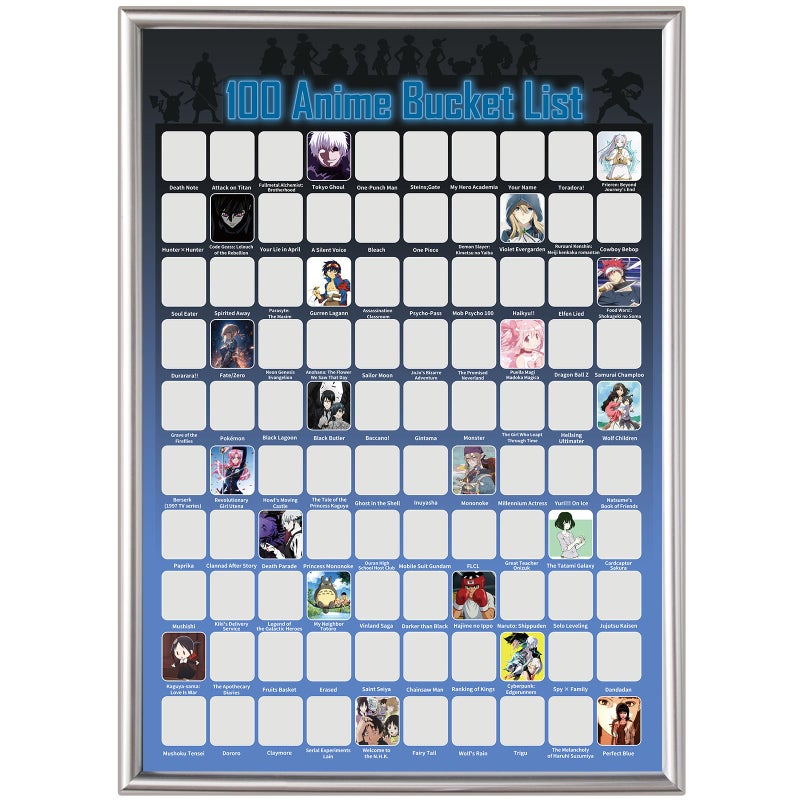 GKLTVB Top 100 Anime Scratch Off Poster - Unique Bucket List and Cool Stuff Featuring Series and Films | Gifts for Anime Lovers | 16.5" x 23.6" - Image 1