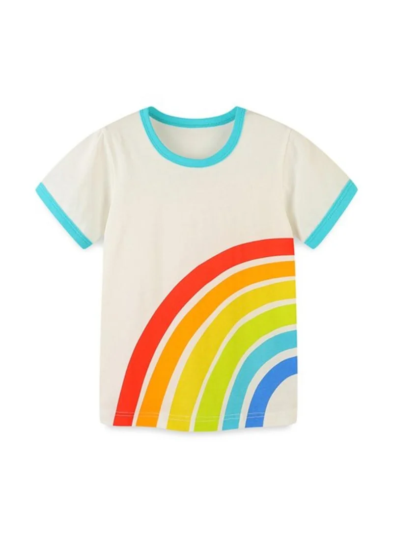 يونيكي White Colourblocked Solid Round Neck Cotton T-shirt