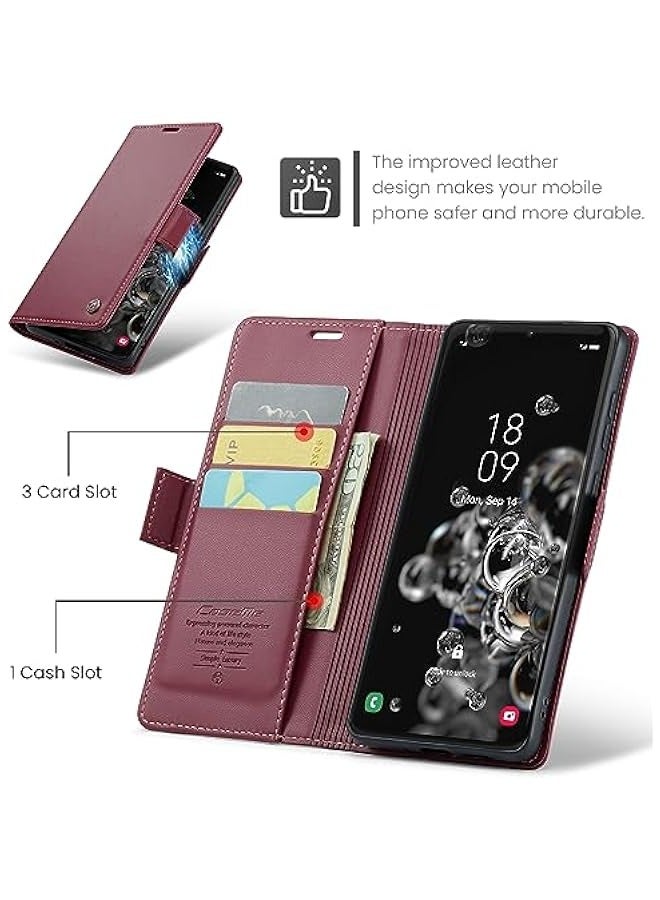 Samsung Galaxy S20 Ultra 5G Leather Wallet Case with RFID Blocking, Card Holder, and Magnetic Kickstand - Red - Image 4
