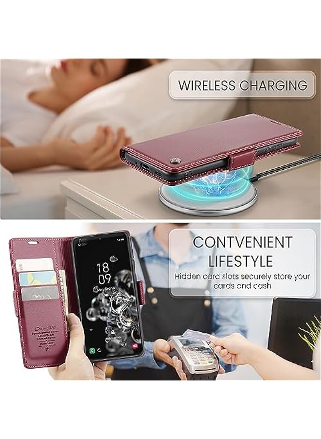 Samsung Galaxy S20 Ultra 5G Leather Wallet Case with RFID Blocking, Card Holder, and Magnetic Kickstand - Red - Image 5