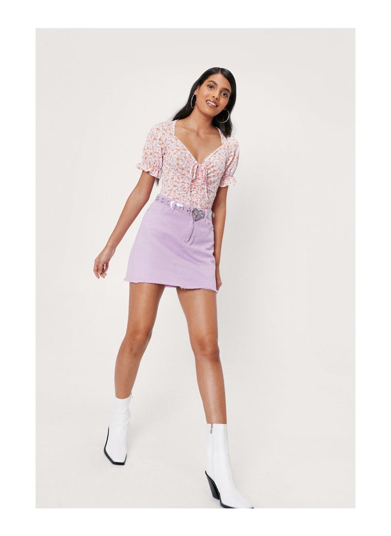 NASTY GAL - Ruched Floral Print Puff Sleeve Bodysuit - Image 1