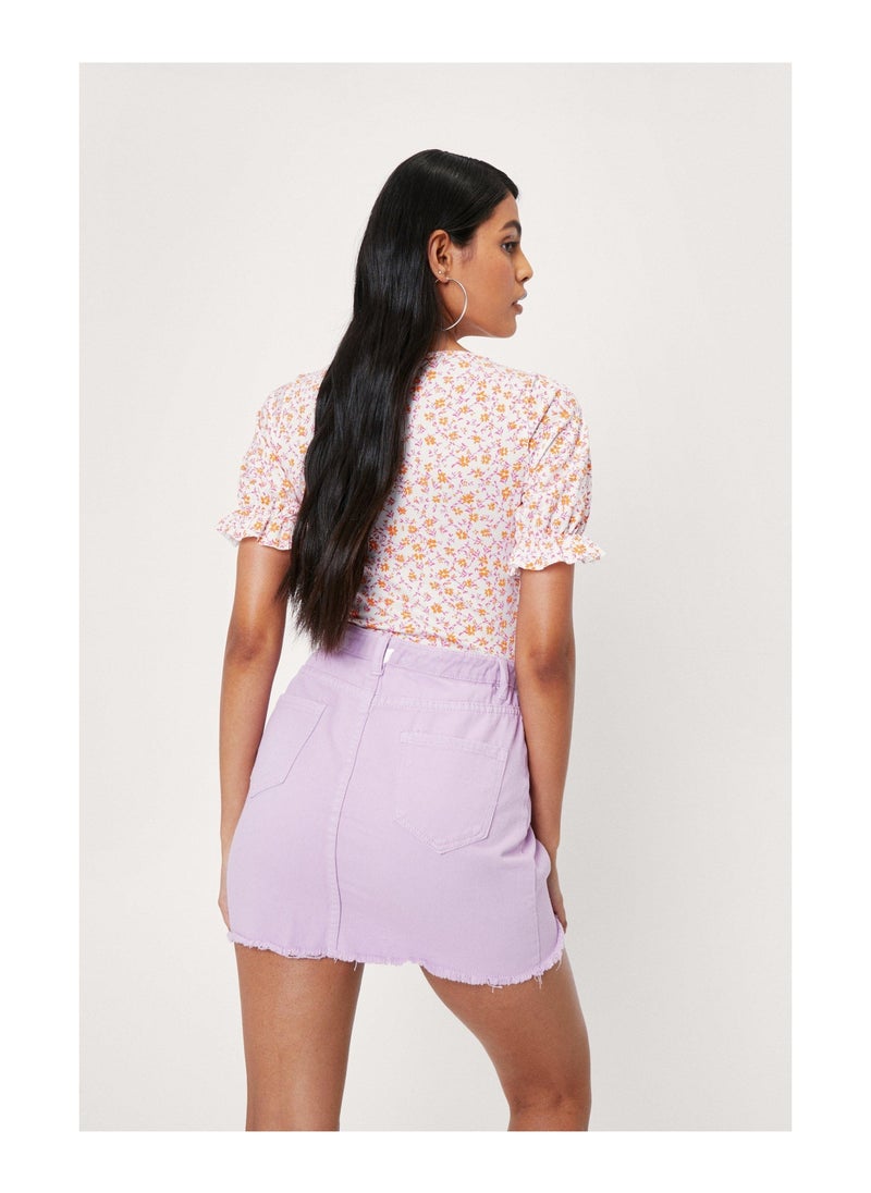 NASTY GAL - Ruched Floral Print Puff Sleeve Bodysuit - Image 1