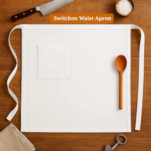Switchon Polyester Waist Multipurpose Free Size unisex Apron - Proudly Made in India (White_Plain) - Image 3