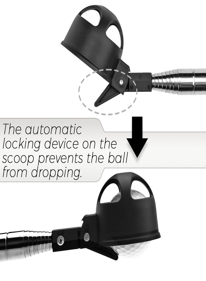 Famgee Portable Retractable Stainless Steel Golf Ball Retriever Telescopic Pick Up Scoop Saver Automatic Locking Shaft Tool with Golf Ball Grabber for Putter Extended Length 9 Ft - Image 3