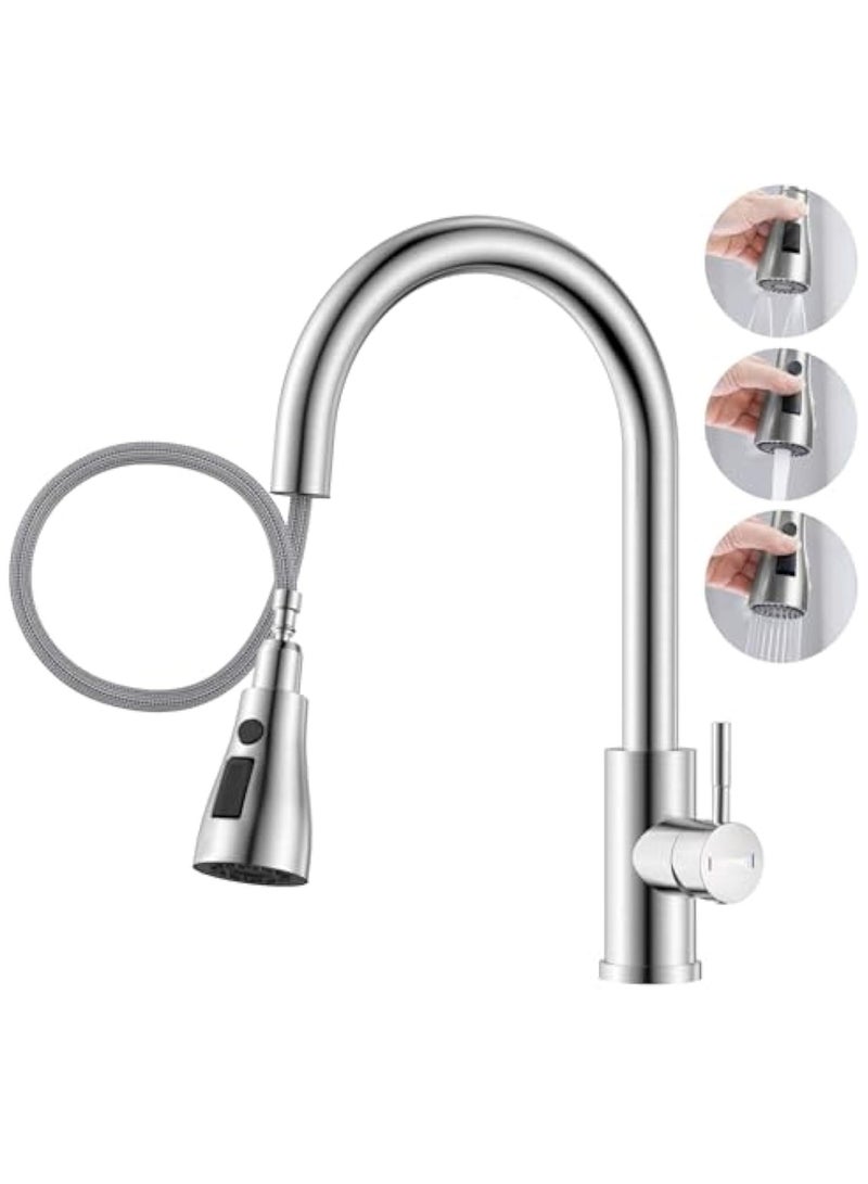 YelaJoy Kitchen Faucet Mixer with Pull Down Sprayer Brushed Nickel, Kitchen Tap with 3 Water Modes for Sink, Single Handle High Arc Kitchen Faucets Stainless Steel - Image 1