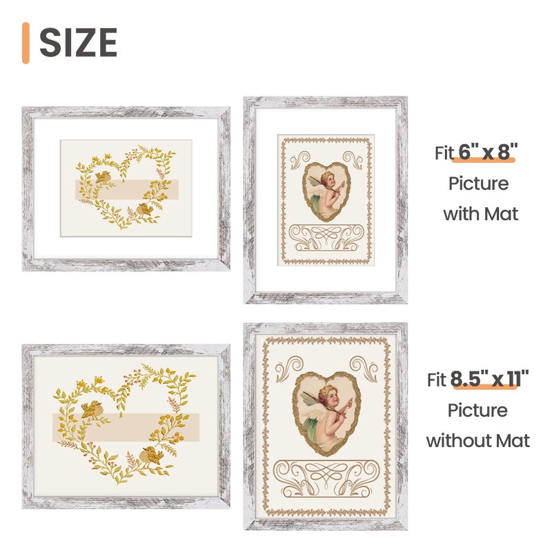 upsimples upsimples 8.5 By 11 Picture Frame  Display Pictures 6x8 with Mat or 8.5 x 11 Without  Wall Hanging Photo Frames  Rustic White  1 Pack - Image 3