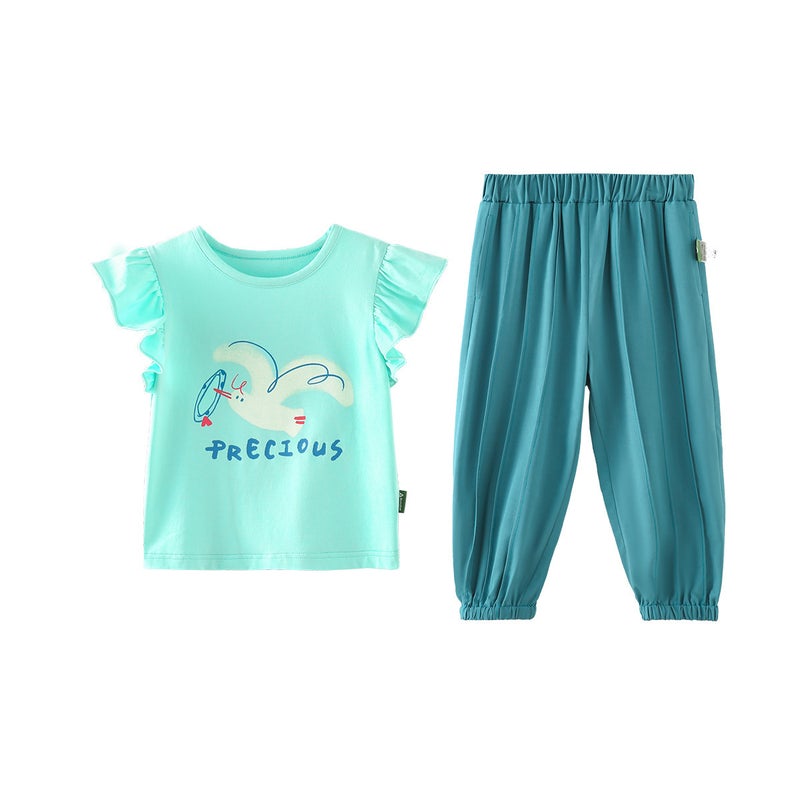 [suit Clearance Collection] Amira Childrens Wear 2024 Summer New Childrens Leisure Time-limited Special Two-piece Set 59.9 Malibu Blue