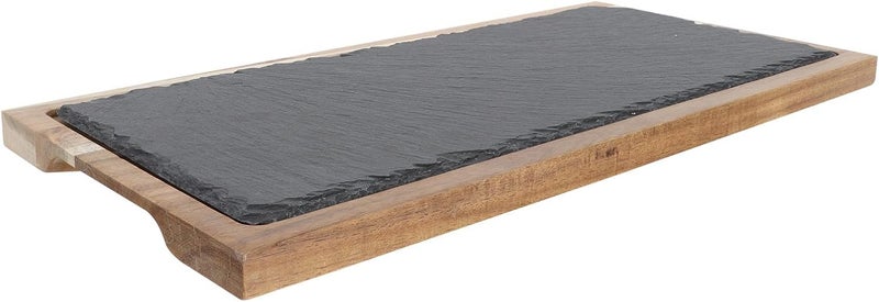 Rectangular Black Solid Wood Japanese Serving Plate with Stone Insert, Multi-function Steak and Salad Tray for Household and Restaurant Use, 1pcs - Image 1