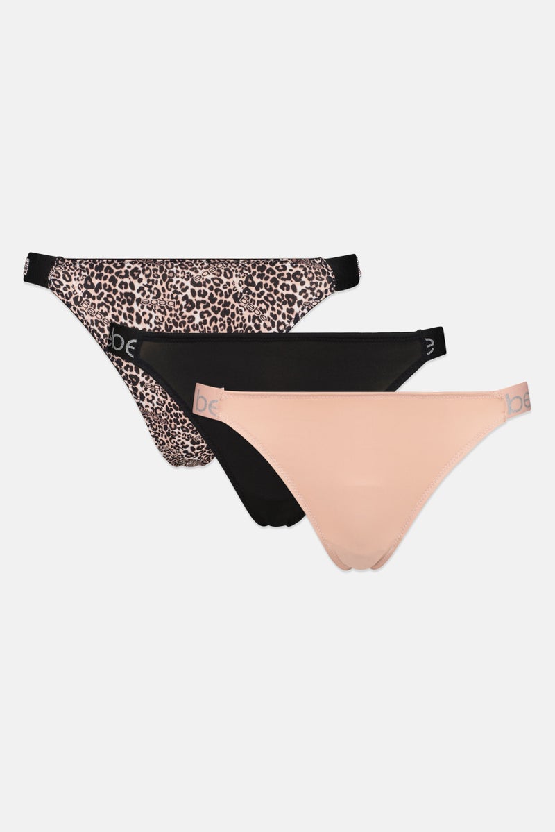 bebe Women 3Pcs Animal Print Thong Panties, Multicolor - Image 2