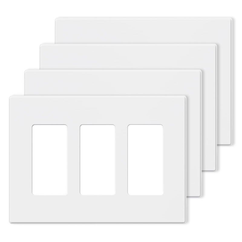 AIDA 3 Gang Wall Plate 3 Gang Screwless Wall Plate Triple Outlet Covers MidSize Unbreakable 3 Gang Switch Plate UL Listed 4 Pack Matte White