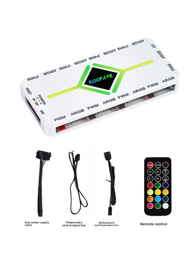 Temperature-controlled ARGB Controller Chassis Fan 5V3 Pin PWM Dual 10-port Shengguang Timing Belt Remote Control Fan Hub-Color:Koofaye R9-argb White*9 Ports