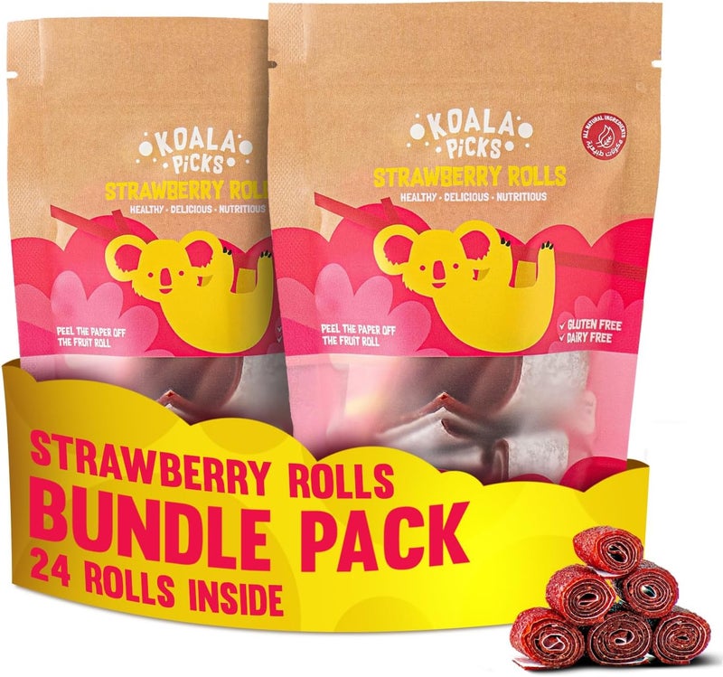 Koala Picks 24pcs Strawberry Fruit Rolls – No Preservatives – Healthy, Natural Snack for Kids Lunch Boxes & Adults – Made with Strawberries, Apples, and Honey - Nutritious Treat for Lunchbox - Image 1
