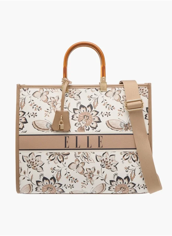 ايل Womens Floral Print Tote Bag With Handles And Zip Closure