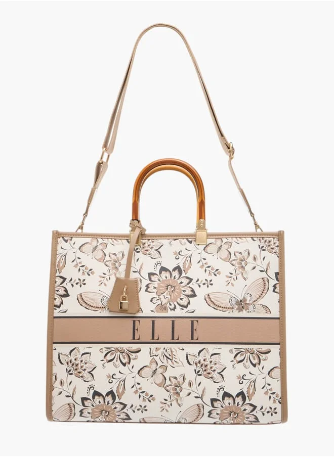 ايل Womens Floral Print Tote Bag With Handles And Zip Closure