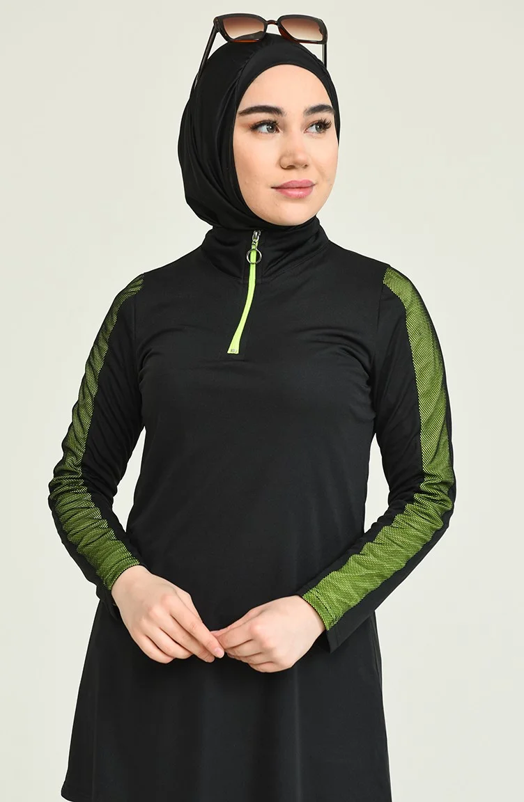 Sefa Merve Mesh Hijab Swimsuit 2207-01 Black Green