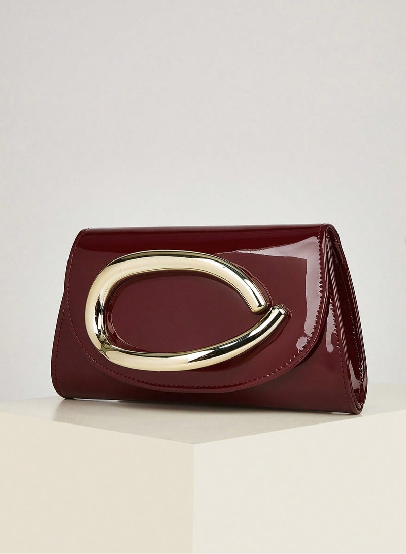 Women's Burgundy Evening Bag with Elegant Gold Metal Handle - Image 4
