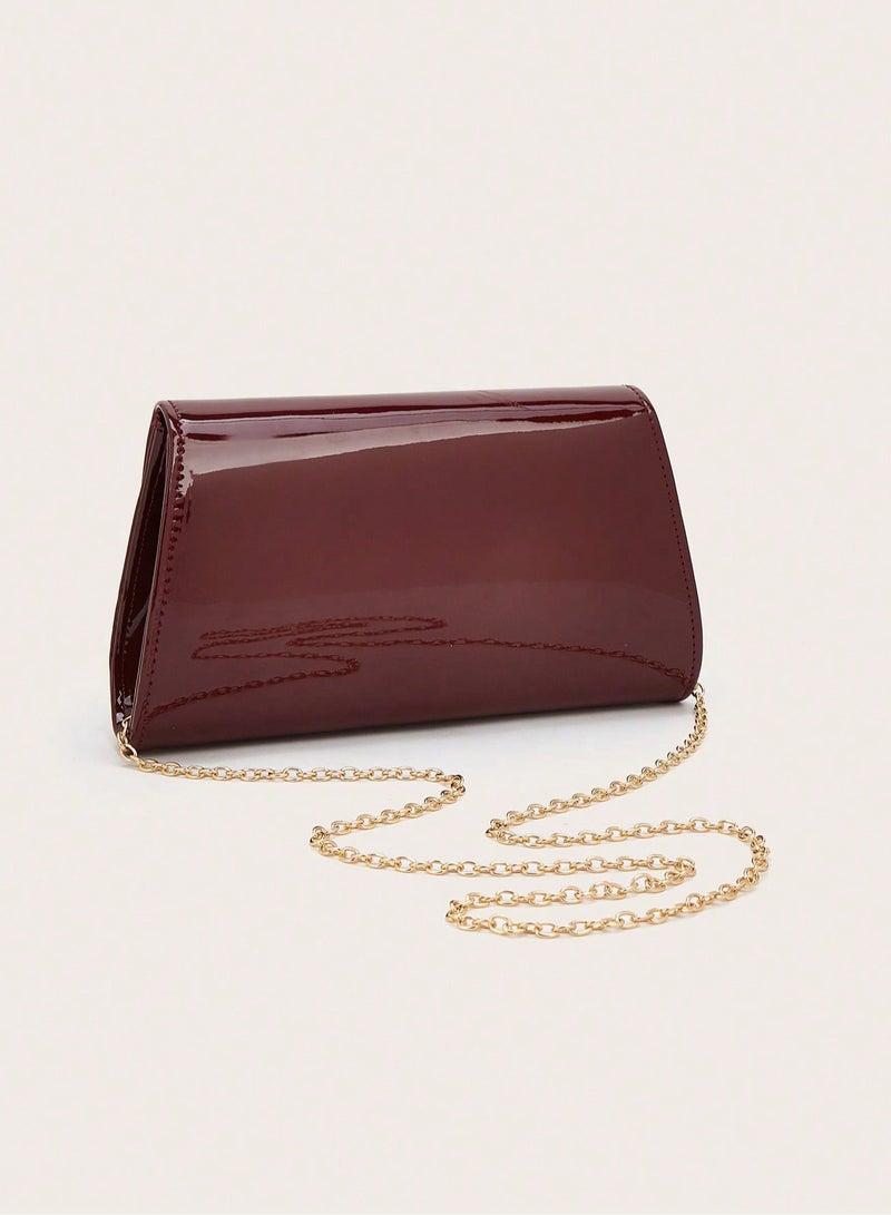 Women's Burgundy Evening Bag with Elegant Gold Metal Handle - Image 5