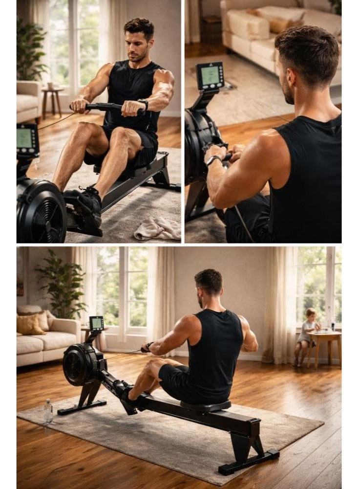سبورت كيو جهاز روينج ماشين Air Rower احترافي بمقاومة هوائية، شاشة رقمية LCD، قابل للطي والتخزين، يتحمل 200 كجم، لياقة وكارديو وتمرين كامل للجسم - Image 2