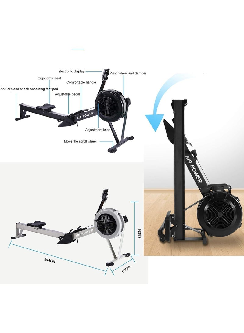 سبورت كيو جهاز روينج ماشين Air Rower احترافي بمقاومة هوائية، شاشة رقمية LCD، قابل للطي والتخزين، يتحمل 200 كجم، لياقة وكارديو وتمرين كامل للجسم - Image 3