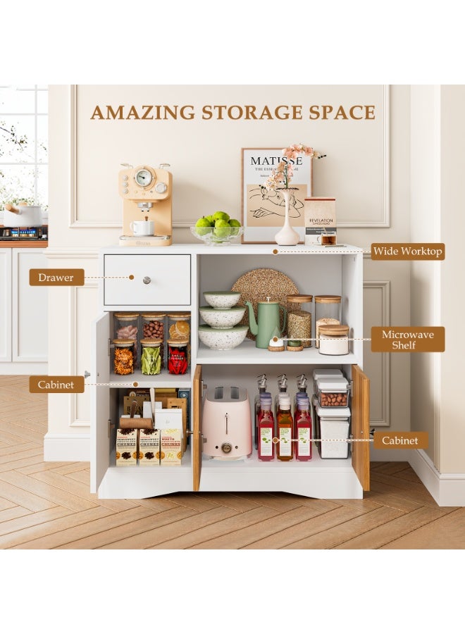 Forthcan Microwave Cabinet, Modern Small Sideboard Buffet Cabinet Microwave Stand, Wooden Kitchen Cabinet with Open Shelves for Dining Room, Living Room, Kitchen - Image 3